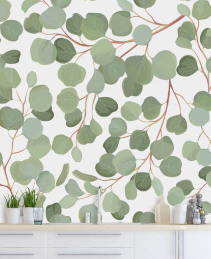 sage green leaves wallpaper