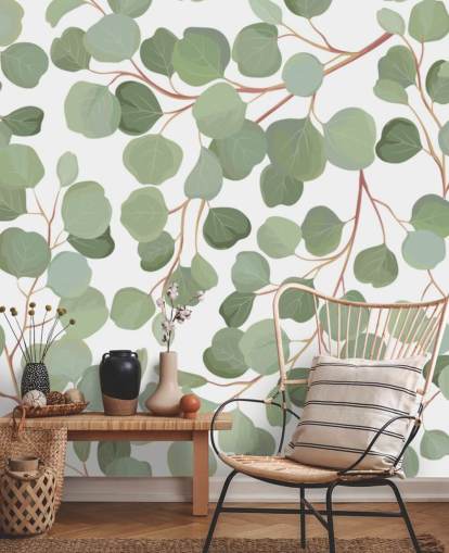 papier peint feuilles vert sauge