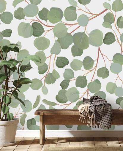 sage green leaves wallpaper