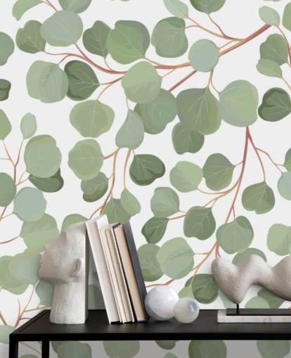 sage green leaves wallpaper