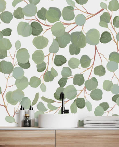 saliegroene bladeren behang