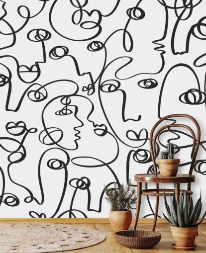 carta da parati face line art