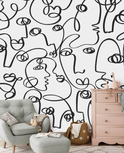 face line art behang