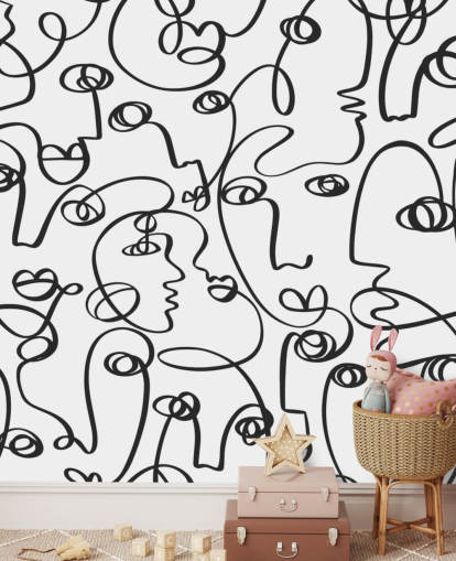 papel de parede face line art