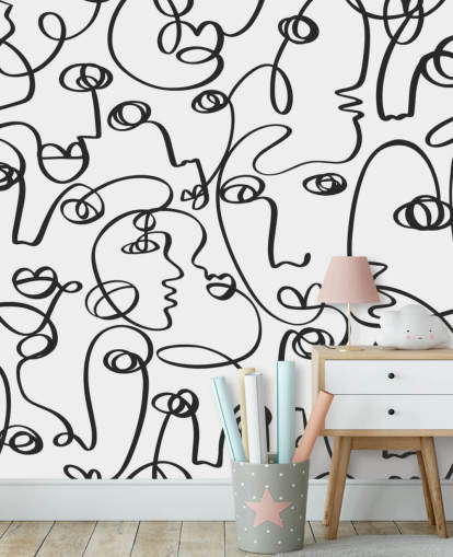 face line art behang