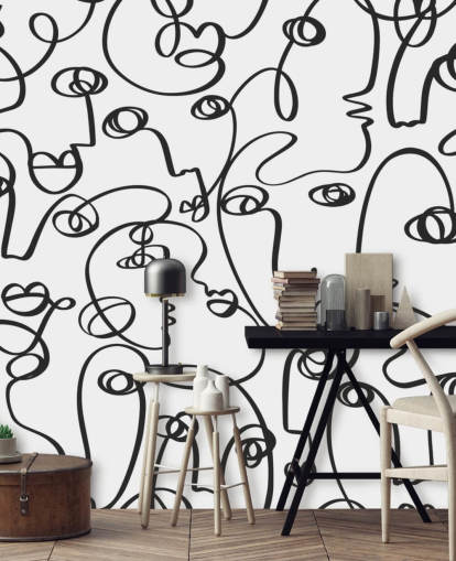 carta da parati face line art