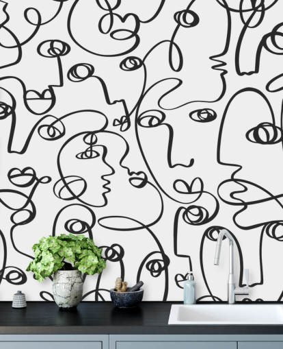 face line art behang