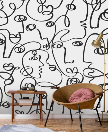 papel de parede face line art