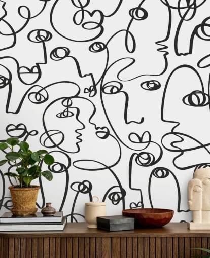 papel de parede face line art
