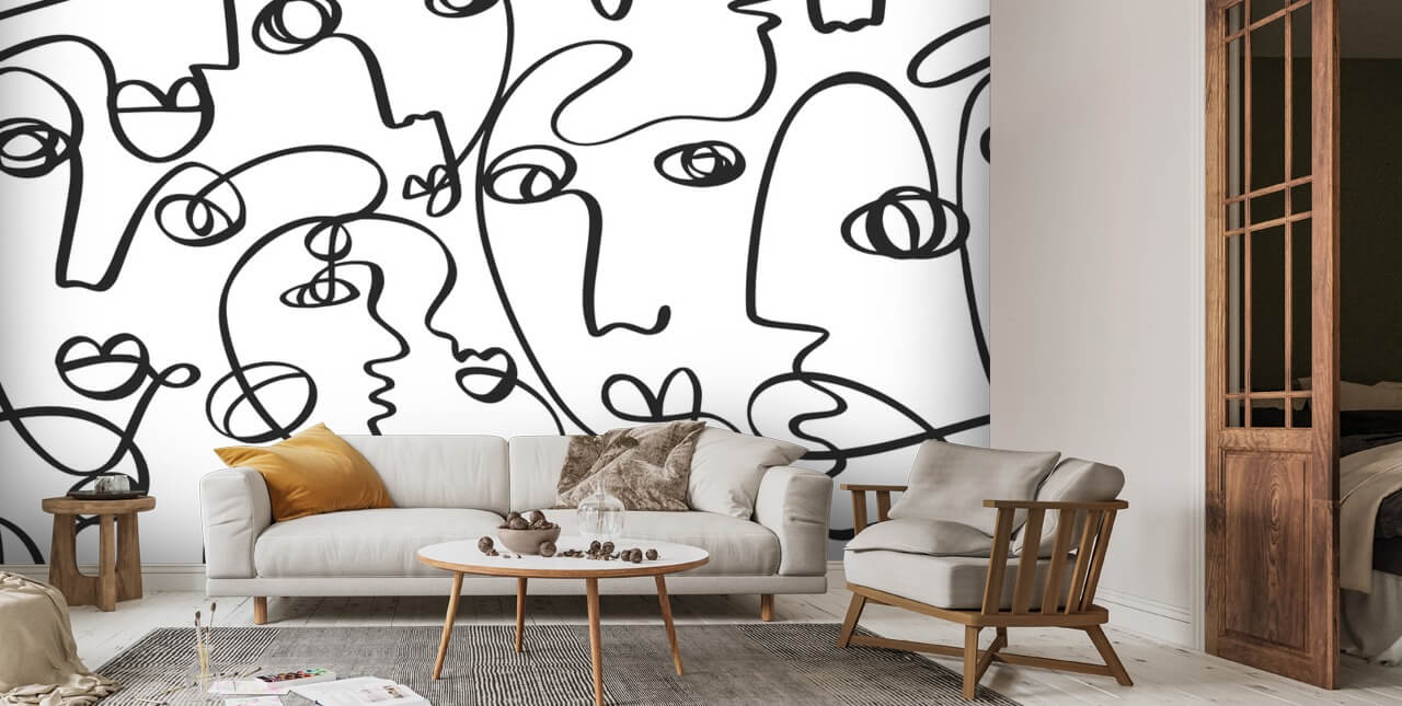 Holden Decor Abstract Faces Black  White Wallpaper  1005m x 53cm   Wickescouk