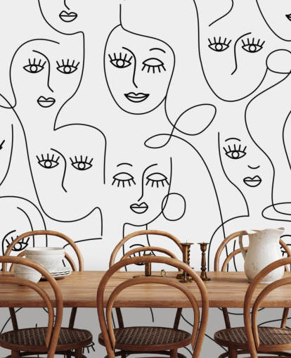 black and white line art of womens faces wallpaper