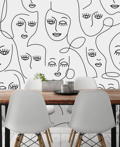 black and white line art of womens faces wallpaper