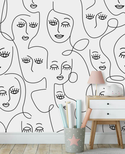 svart og hvit linje kunst av kvinners ansikter tapet