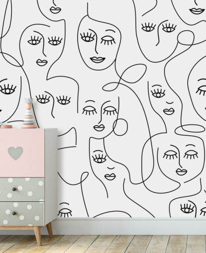 arte de linha preta e branca de rostos femininos papel de parede arte de linha preta e branca de rostos femininos papel de parede