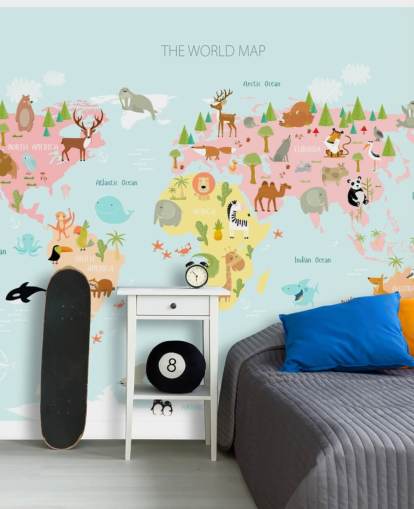 fondo de pantalla de mapa mundial de animales en tonos pastel