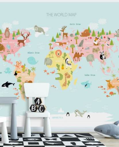 papel de parede do mapa mundial de animais em tons pastel papel de parede do mapa mundial de animais em tons pastel