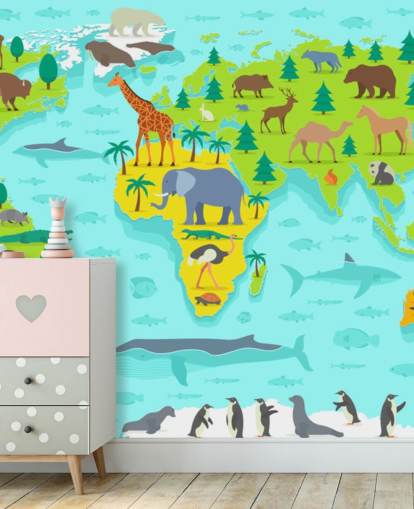 colourful animal map wallpaper