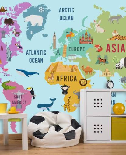 cute animal cartoon map wallpaper