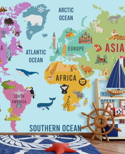 cute animal cartoon map wallpaper