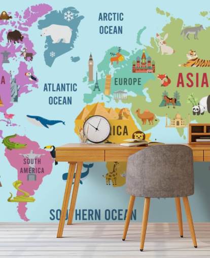 cute animal cartoon map wallpaper