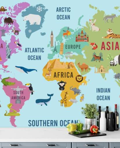 cute animal cartoon map wallpaper
