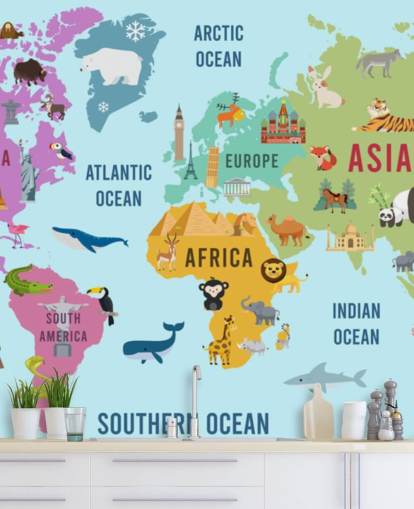 cute animal cartoon map wallpaper