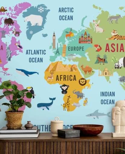 cute animal cartoon map wallpaper