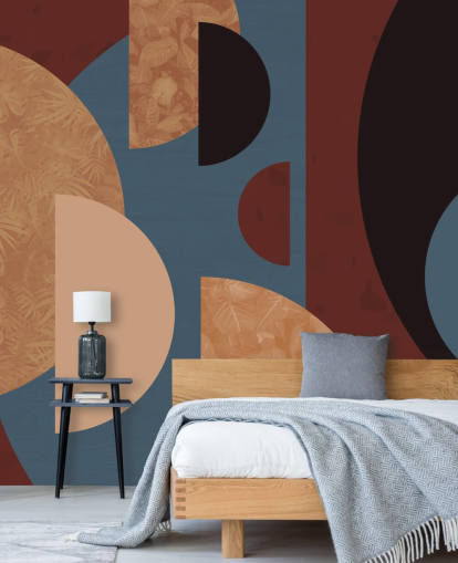 terracotta, orange and blue shapes wallpaper