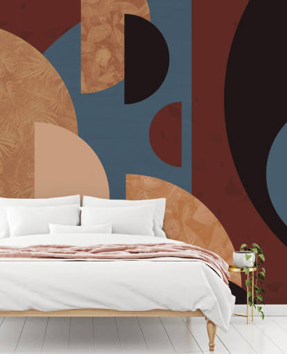 terracotta, orange and blue shapes wallpaper