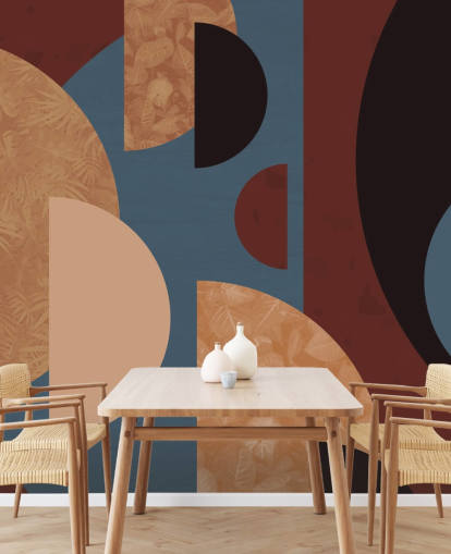 terracotta, orange and blue shapes wallpaper