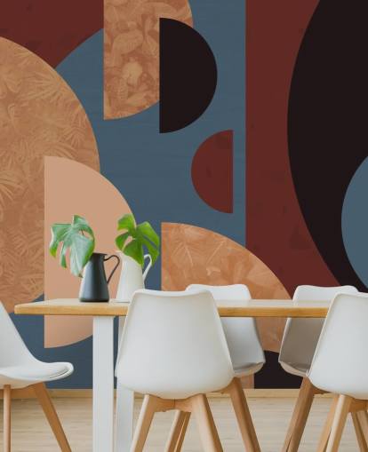 papier peint formes terre cuite, orange et bleu