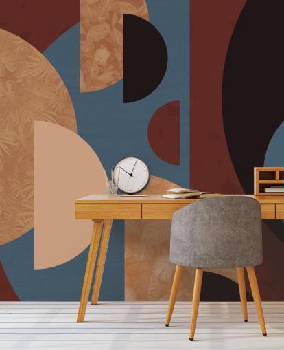 terracotta, orange and blue shapes wallpaper