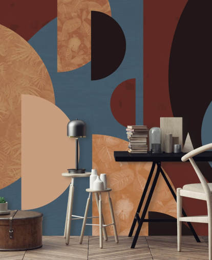terracotta, orange and blue shapes wallpaper