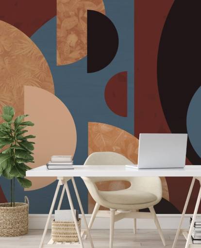 papier peint formes terre cuite, orange et bleu