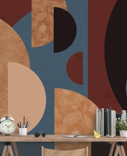 terracotta, orange and blue shapes wallpaper