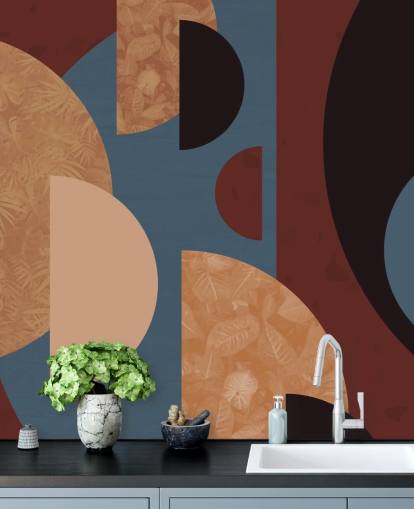 terracotta, orange and blue shapes wallpaper