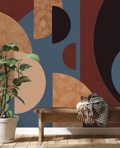 Terrakotta, orange und blaue Formen Tapete