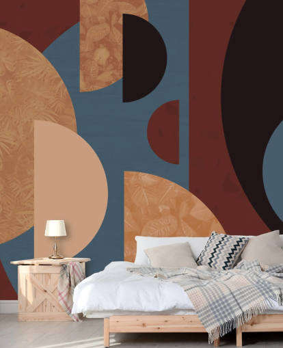 terracotta, orange and blue shapes wallpaper