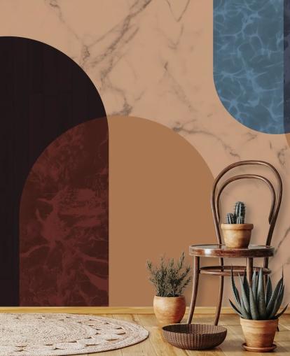 orange, red and blue bauhaus shape wallpaper