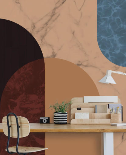 orange, red and blue bauhaus shape wallpaper