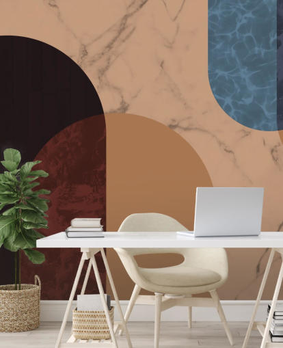 oranje, rood en blauw bauhausvorm behang