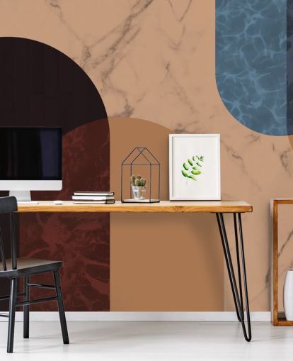 orange, red and blue bauhaus shape wallpaper