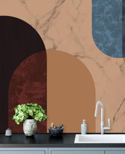 oranje, rood en blauw bauhausvorm behang oranje, rood en blauw bauhausvorm behang