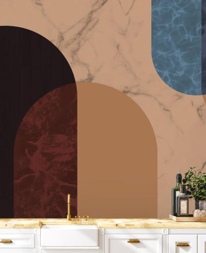 orange, red and blue bauhaus shape wallpaper