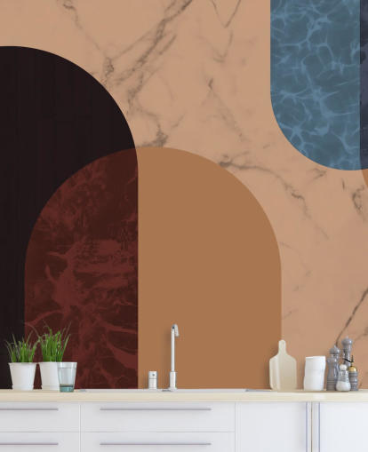 orange, rød og blå bauhaus form tapet