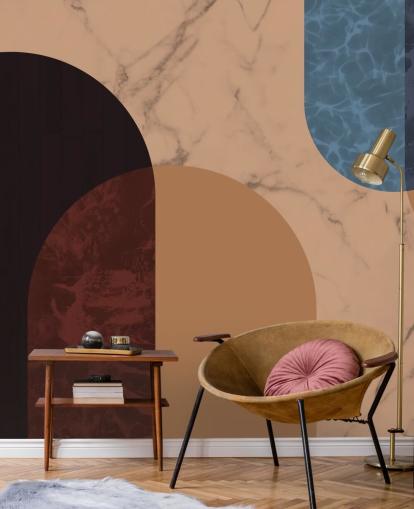 orange, red and blue bauhaus shape wallpaper