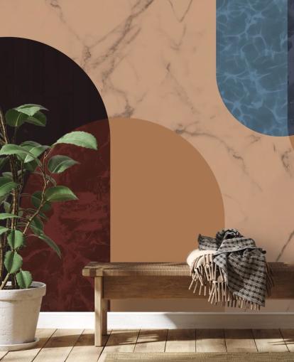 orange, red and blue bauhaus shape wallpaper