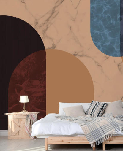 papier peint forme bauhaus orange, rouge et bleu