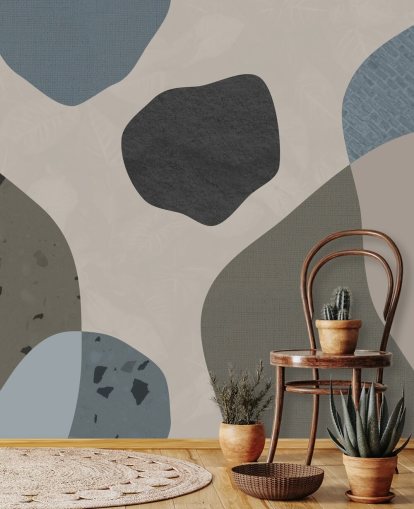 blaue und graue Formen Papiertapete