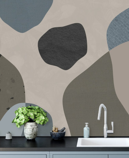 blå och grå former tapet